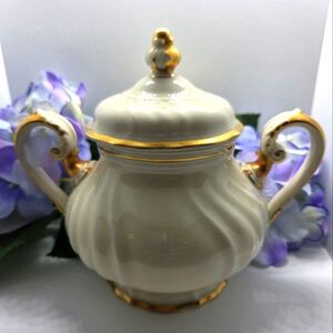 Rosenthal Parzifal Sugar Bowl Cream and Gold Ceramic